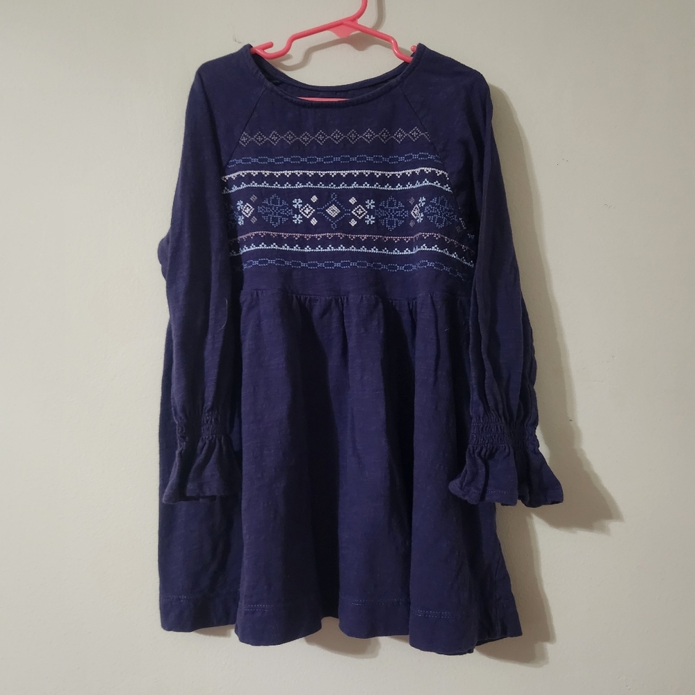Garnet Hill kids purple mini dress boho ruffle sleeve large norweigan print
